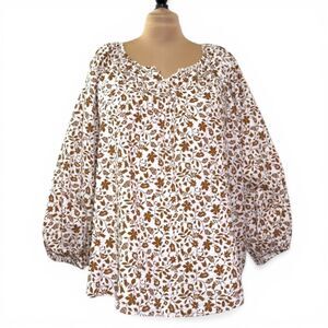 OLD NAVY Shirred Double-Weave Brown Floral Blouse, NWOT! Size 4X